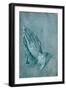 Praying Hands (study). Point of brush and black ink, heightened with white, on blue prepared paper.-Albrecht Dürer-Framed Giclee Print