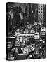 Pre-Christmas Holiday Traffic on 57th Avenue, Teeming with Double Decker Busses, Trucks and Cars-Andreas Feininger-Stretched Canvas