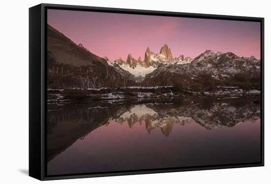 Pre dawn colours with reflection of Mount Fitz Roy, Los Glaciares National Park, Argentina-Ed Rhodes-Framed Stretched Canvas