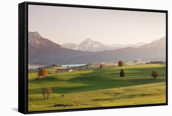 Prealps Landscape and Forggensee Lake at Sunset-Markus Lange-Framed Stretched Canvas