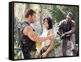 PREDATOR, 1987 directed by JOHN McTIERNAN Arnold Scharzenegger, Elpidia Carrillo and Carl Weathers -null-Framed Stretched Canvas