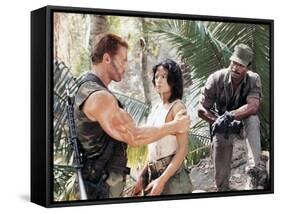 PREDATOR, 1987 directed by JOHN McTIERNAN Arnold Scharzenegger, Elpidia Carrillo and Carl Weathers -null-Framed Stretched Canvas