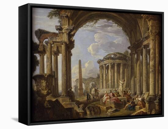 Prédication dans des ruines antiques-Giovanni Paolo Pannini-Framed Stretched Canvas