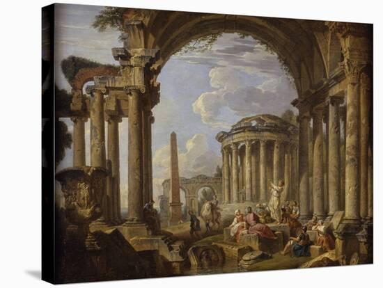Prédication dans des ruines antiques-Giovanni Paolo Pannini-Stretched Canvas