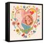 Pregnancy Concept Card in Cartoon Style. Baby and Mother in Love inside Hearts and Flowers-smilewithjul-Framed Stretched Canvas