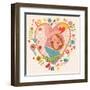 Pregnancy Concept Card in Cartoon Style. Baby and Mother in Love inside Hearts and Flowers-smilewithjul-Framed Art Print