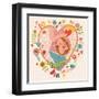 Pregnancy Concept Card in Cartoon Style. Baby and Mother in Love inside Hearts and Flowers-smilewithjul-Framed Art Print