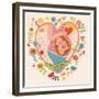 Pregnancy Concept Card in Cartoon Style. Baby and Mother in Love inside Hearts and Flowers-smilewithjul-Framed Premium Giclee Print
