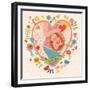 Pregnancy Concept Card in Cartoon Style. Baby and Mother in Love inside Hearts and Flowers-smilewithjul-Framed Premium Giclee Print