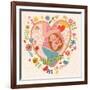 Pregnancy Concept Card in Cartoon Style. Baby and Mother in Love inside Hearts and Flowers-smilewithjul-Framed Art Print