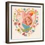 Pregnancy Concept Card in Cartoon Style. Baby and Mother in Love inside Hearts and Flowers-smilewithjul-Framed Art Print