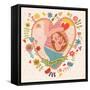 Pregnancy Concept Card in Cartoon Style. Baby and Mother in Love inside Hearts and Flowers-smilewithjul-Framed Stretched Canvas