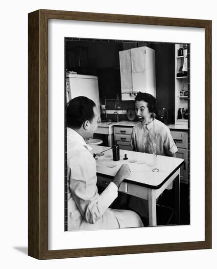 Pregnant Mrs. Jane Dill, After Being Told the Chemical Wafer on Tongue Indicates Baby is a Girl-Wallace Kirkland-Framed Photographic Print