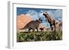 Prehistoric Battle Between a Triceratops and Tyrannosaurus Rex-null-Framed Art Print