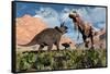 Prehistoric Battle Between a Triceratops and Tyrannosaurus Rex-null-Framed Stretched Canvas