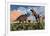 Prehistoric Battle Between a Triceratops and Tyrannosaurus Rex-null-Framed Art Print