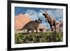 Prehistoric Battle Between a Triceratops and Tyrannosaurus Rex-null-Framed Art Print