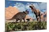 Prehistoric Battle Between a Triceratops and Tyrannosaurus Rex-null-Mounted Art Print