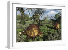 Prehistoric Glyptodonts Graze on Grassy Plains. an Eremotherium Is in the Background-null-Framed Art Print