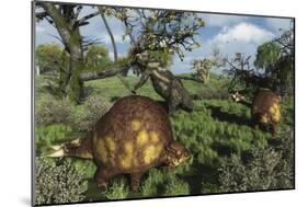 Prehistoric Glyptodonts Graze on Grassy Plains. an Eremotherium Is in the Background-null-Mounted Art Print