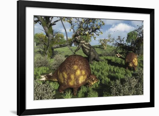 Prehistoric Glyptodonts Graze on Grassy Plains. an Eremotherium Is in the Background-null-Framed Art Print