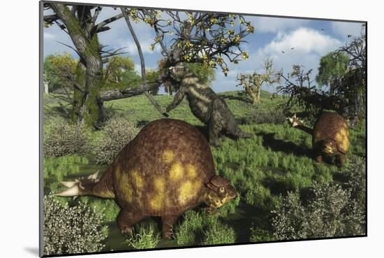 Prehistoric Glyptodonts Graze on Grassy Plains. an Eremotherium Is in the Background-null-Mounted Premium Giclee Print