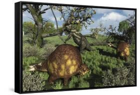 Prehistoric Glyptodonts Graze on Grassy Plains. an Eremotherium Is in the Background-null-Framed Stretched Canvas