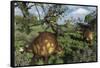 Prehistoric Glyptodonts Graze on Grassy Plains. an Eremotherium Is in the Background-null-Framed Stretched Canvas