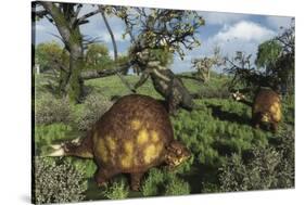 Prehistoric Glyptodonts Graze on Grassy Plains. an Eremotherium Is in the Background-null-Stretched Canvas