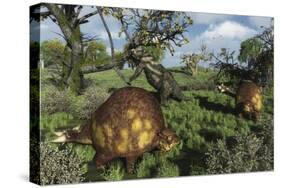 Prehistoric Glyptodonts Graze on Grassy Plains. an Eremotherium Is in the Background-null-Stretched Canvas