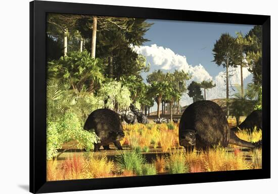 Prehistoric Glyptodonts Graze on Grassy Plains-null-Framed Premium Photographic Print