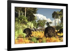Prehistoric Glyptodonts Graze on Grassy Plains-null-Framed Photographic Print