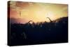 Prehistoric Jungle with Dinosaurs in the Sunset Sunrise 3D Artwork-boscorelli-Stretched Canvas