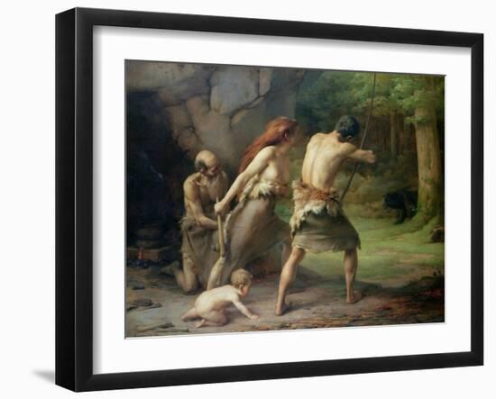 Prehistoric Man Hunting Bears, 1832-Emmanuel Benner-Framed Giclee Print