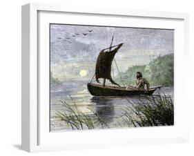 Prehistoric navigation with a Skin Sail-null-Framed Giclee Print