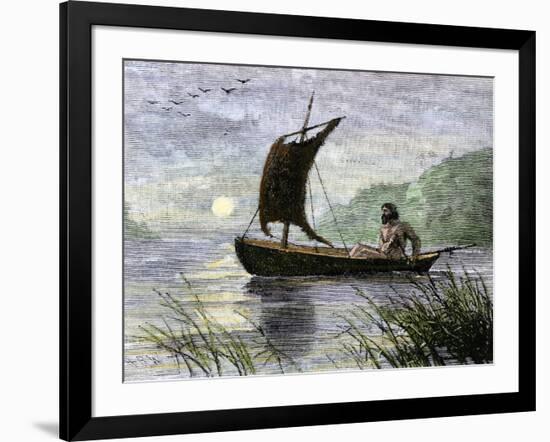 Prehistoric navigation with a Skin Sail-null-Framed Giclee Print