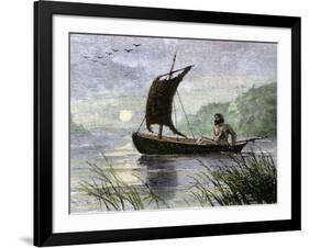 Prehistoric navigation with a Skin Sail-null-Framed Giclee Print