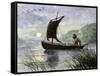 Prehistoric navigation with a Skin Sail-null-Framed Stretched Canvas