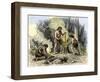 Prehistory: Discovered the Manufacture of Fire by Prehistoric Men Homo Erectus (Homo-Erectus) Using-null-Framed Giclee Print