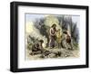 Prehistory: Discovered the Manufacture of Fire by Prehistoric Men Homo Erectus (Homo-Erectus) Using-null-Framed Giclee Print