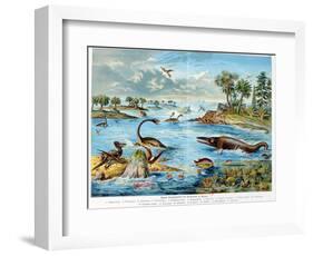 Prehistory - Jurassic - Reconstruction of Natural Environment in Europe and Some of the Animals…-German School-Framed Giclee Print