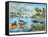 Prehistory - Jurassic - Reconstruction of Natural Environment in Europe and Some of the Animals…-German School-Framed Stretched Canvas