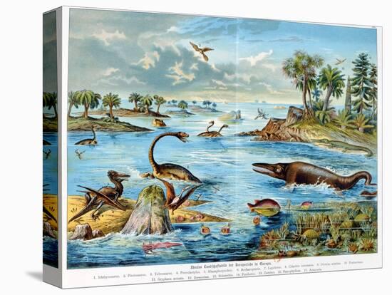 Prehistory - Jurassic - Reconstruction of Natural Environment in Europe and Some of the Animals…-German School-Stretched Canvas