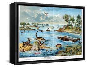 Prehistory - Jurassic - Reconstruction of Natural Environment in Europe and Some of the Animals…-German School-Framed Stretched Canvas