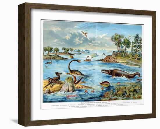 Prehistory - Jurassic - Reconstruction of Natural Environment in Europe and Some of the Animals…-German School-Framed Giclee Print