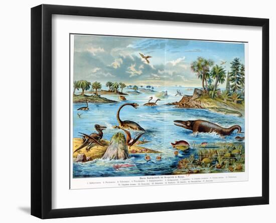 Prehistory - Jurassic - Reconstruction of Natural Environment in Europe and Some of the Animals…-German School-Framed Giclee Print