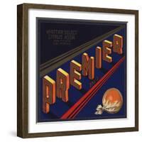 Premier Brand - Whittier, California - Citrus Crate Label-Lantern Press-Framed Art Print