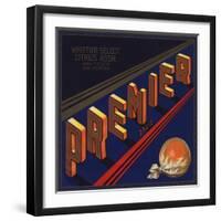 Premier Brand - Whittier, California - Citrus Crate Label-Lantern Press-Framed Art Print