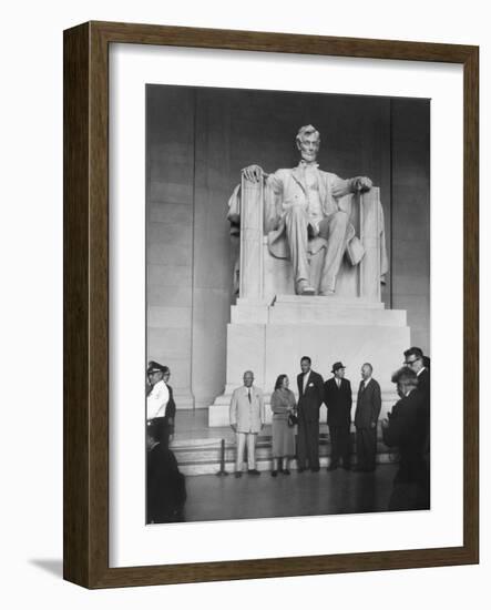 Premier Nikita Khrushchev and Others Beneath the Lincoln Statue in the Lincoln Memorial-null-Framed Photo