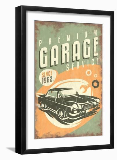 Premium Garage Service - Vintage Sign-Lantern Press-Framed Art Print